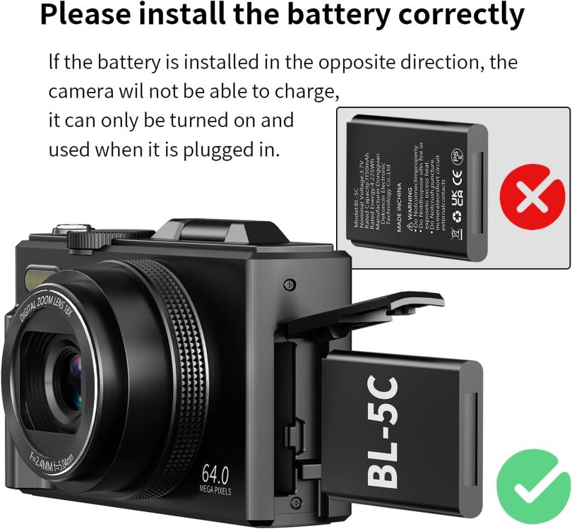 4K Digital Camera for Photography, 64MP Vlogging Camera for YouTube with 3" 180° Flip Screen, 18X Digital Zoom Point and Shoot Camara with 32GB Micro SD Card for Beginner (Black) - Image 5
