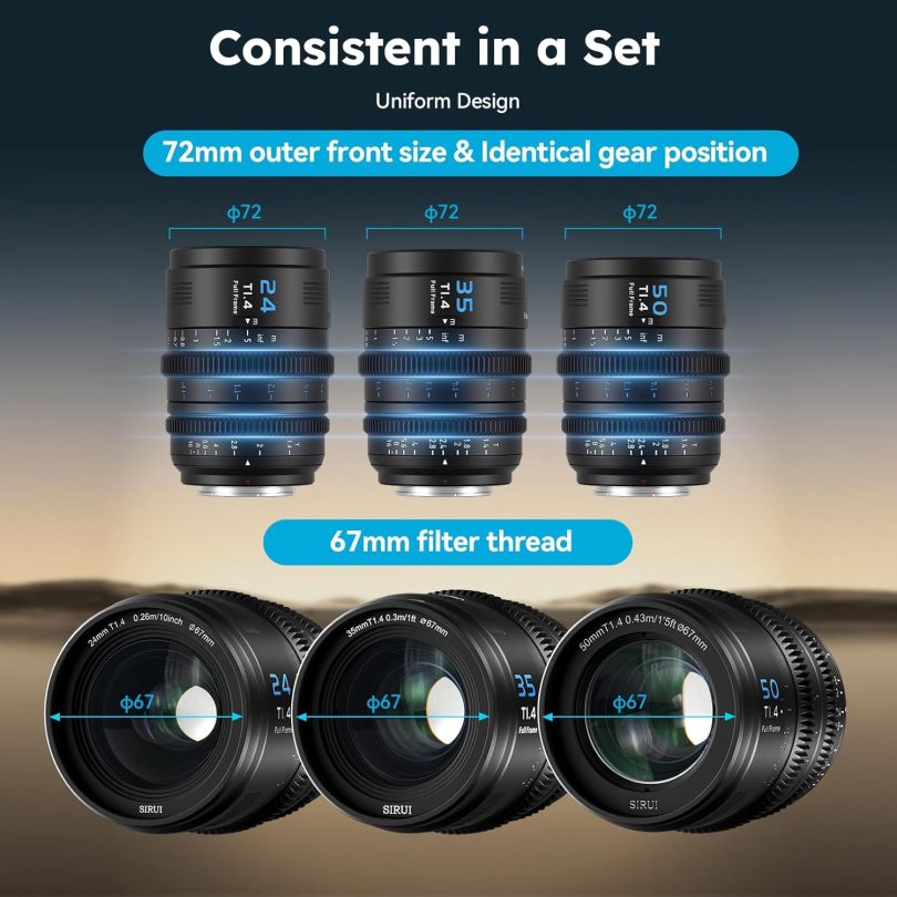 SIRUI VP-1 Vision Prime 1 T1.4 Full Frame Cine Lens, 24mm Manual Focus Cinema Lens with Pre-Installed E Mount, Interchangeable RF/Z/L Mounts (Black) - Image 7