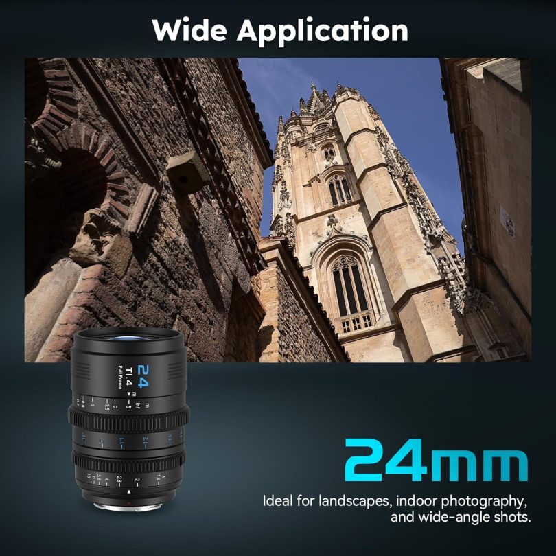 SIRUI VP-1 Vision Prime 1 T1.4 Full Frame Cine Lens, 24mm Manual Focus Cinema Lens with Pre-Installed E Mount, Interchangeable RF/Z/L Mounts (Black) - Image 8